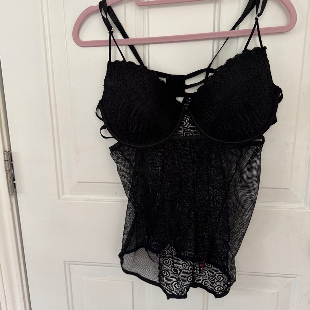 Seven Til Midnight Lingerie Babydoll Women's Size 1X/2X Black Lace Sexy Romantic - Picture 4 of 12